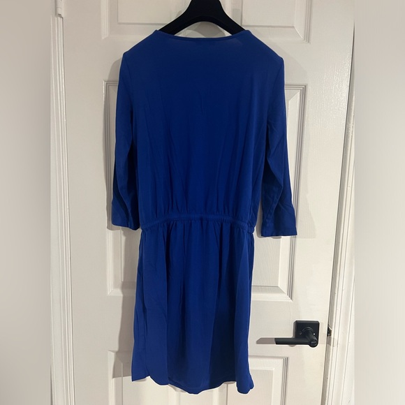 Lilla P Pima Cotton Modal 3/4 Sleeves MIDI Dress Boat Cowl Neck Blue Size M - Picture 3 of 8